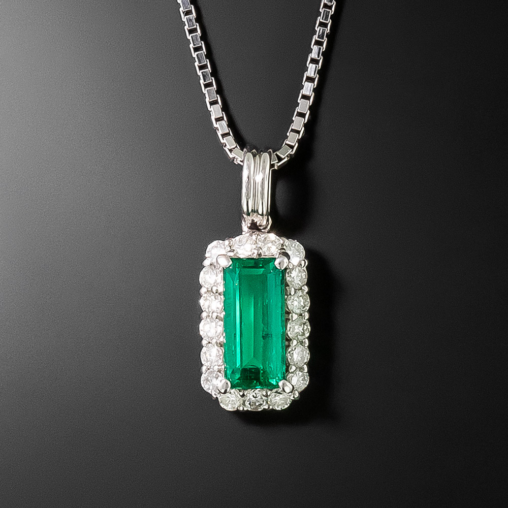 Estate .87 Carat Emerald and Diamond Drop Pendant