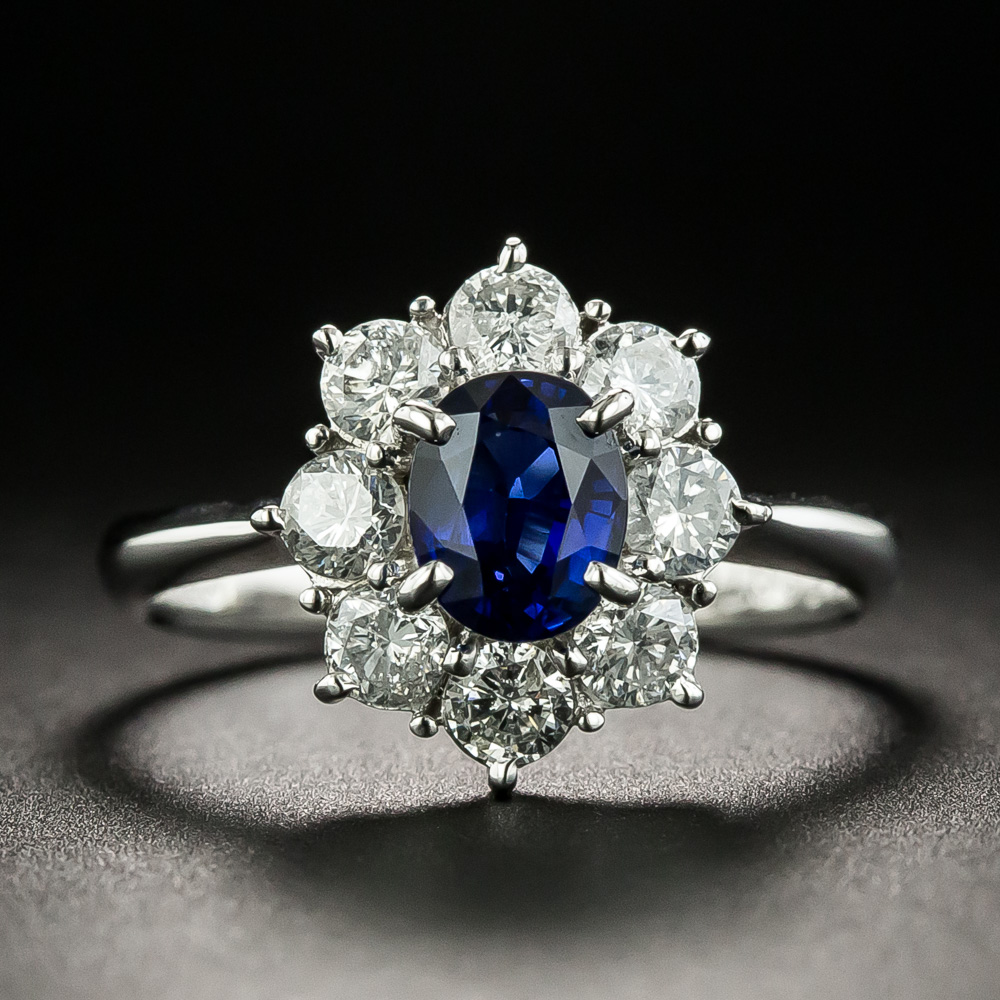 Estate .95 Carat Sapphire Diamond Cluster Ring