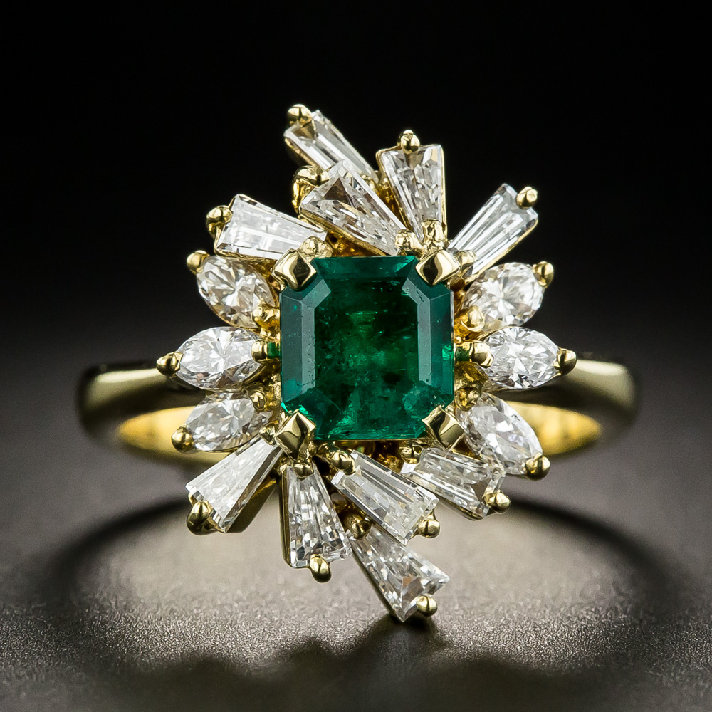 Estate .99 Carat Emerald and Diamond Spray Ring