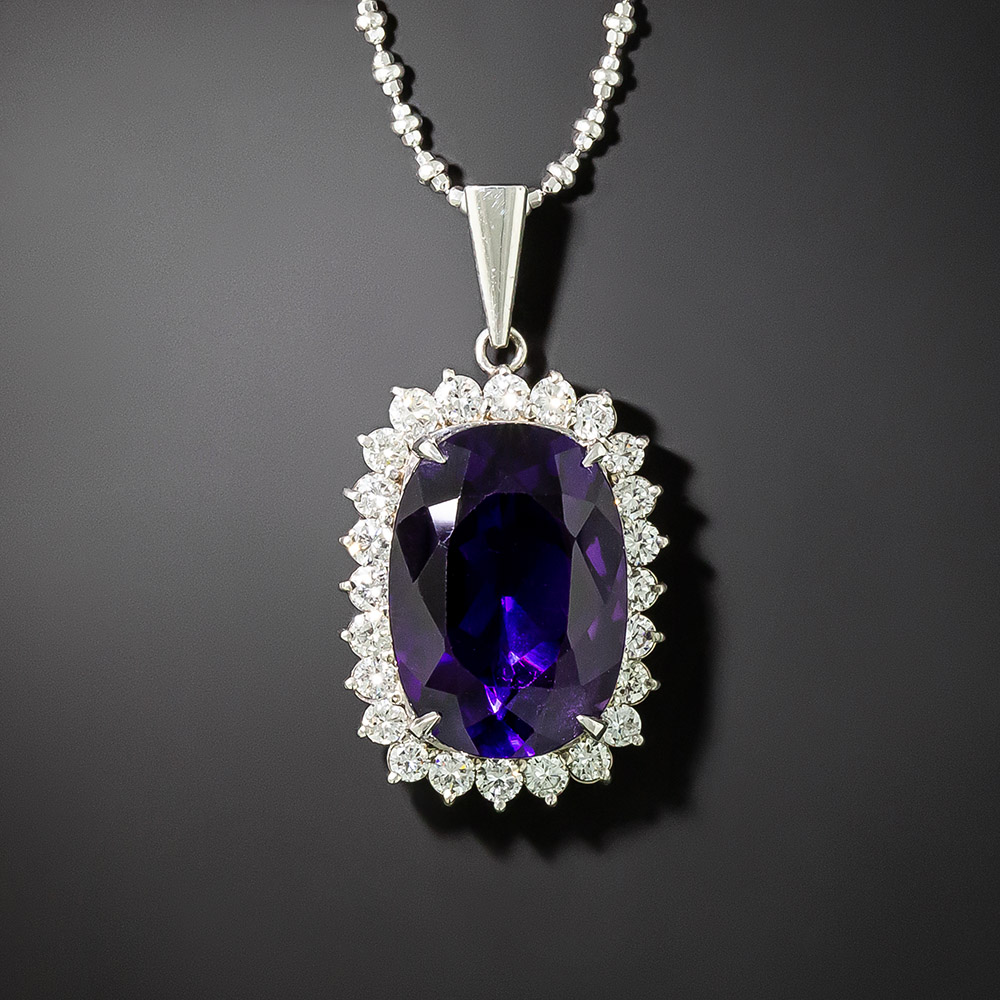 Estate Amethyst and Diamond Halo Pendant