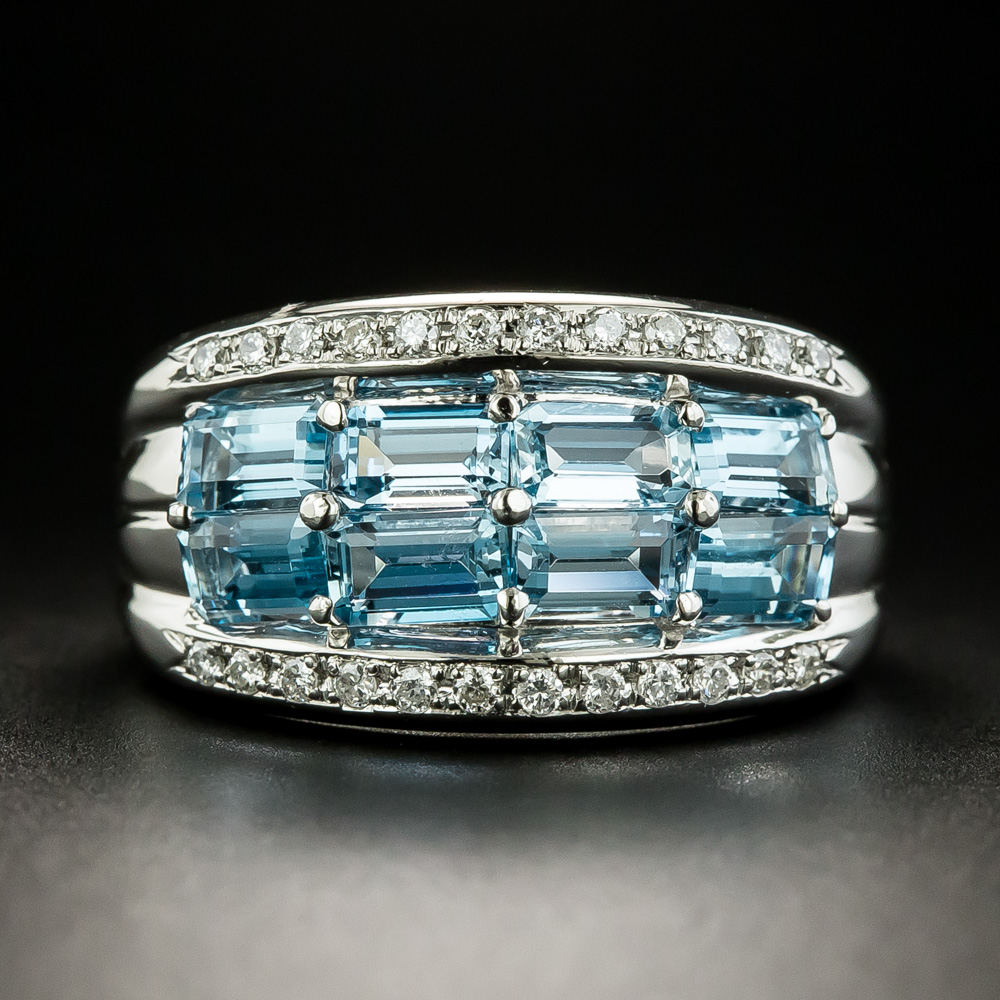 Estate Aquamarine And Diamond Band Ring