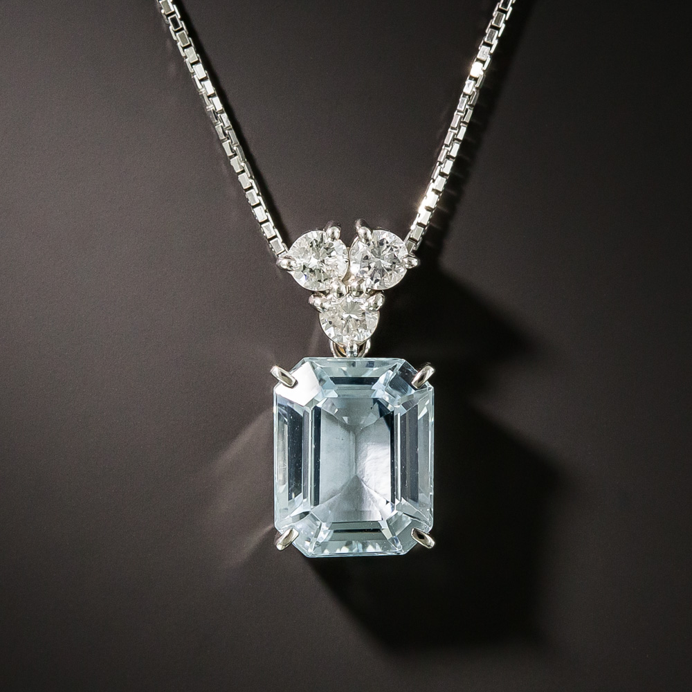 Estate Aquamarine and Diamond Drop Necklace