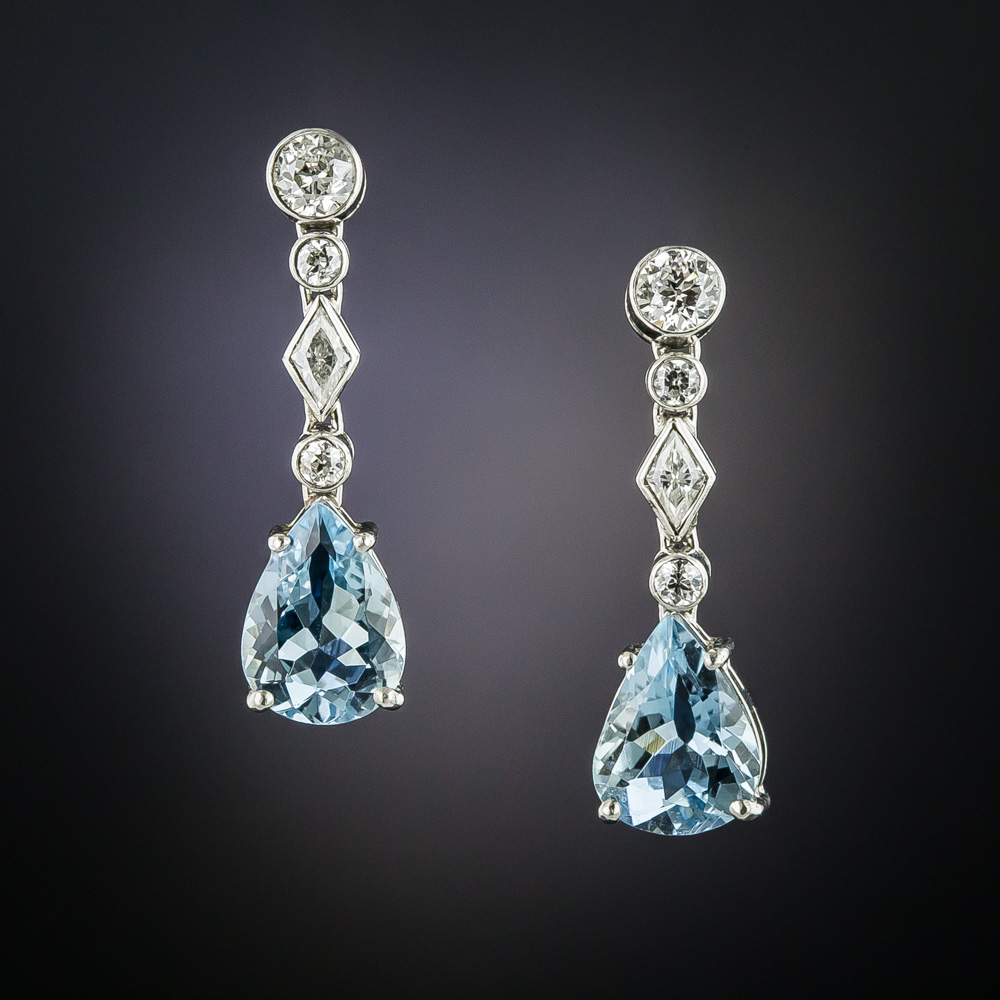 Estate Aquamarine and Diamond Earrings