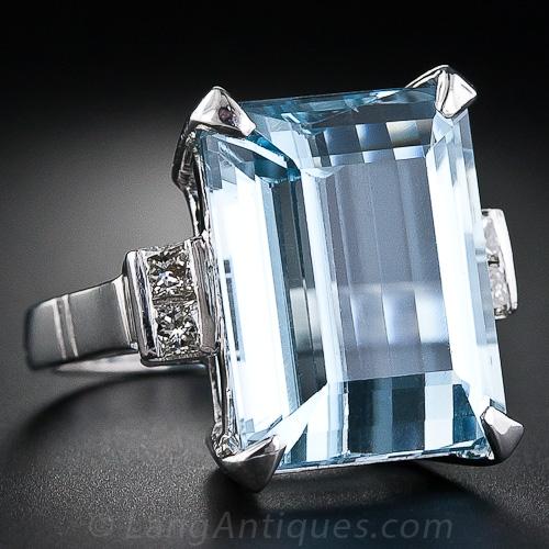 Estate Aquamarine and Diamond Ring