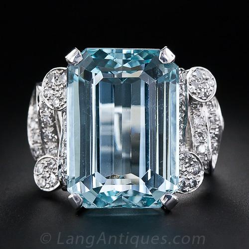 Estate Aquamarine And Diamond Ring