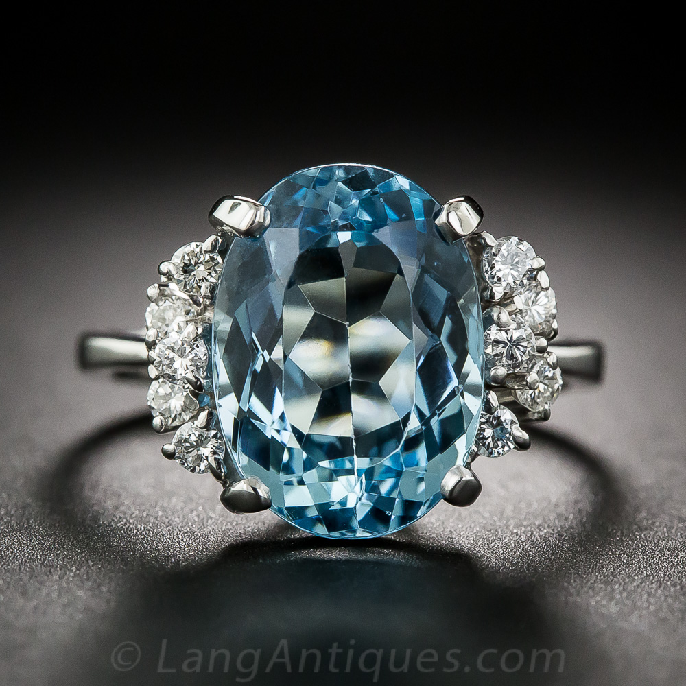 Estate Aquamarine and Diamond Ring