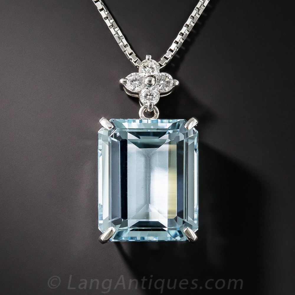 Estate Aquamarine, Diamond and Platinum Pendant