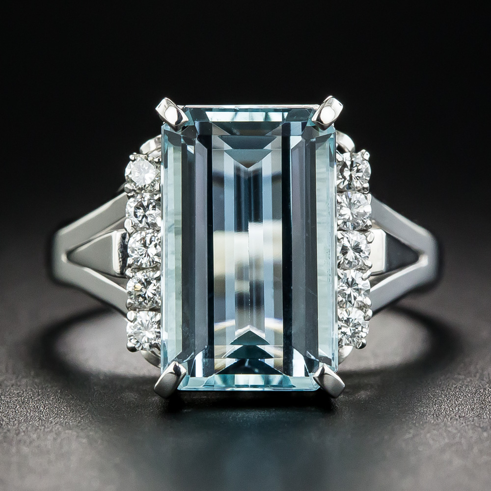 Estate Aquamarine Platinum Diamond Ring
