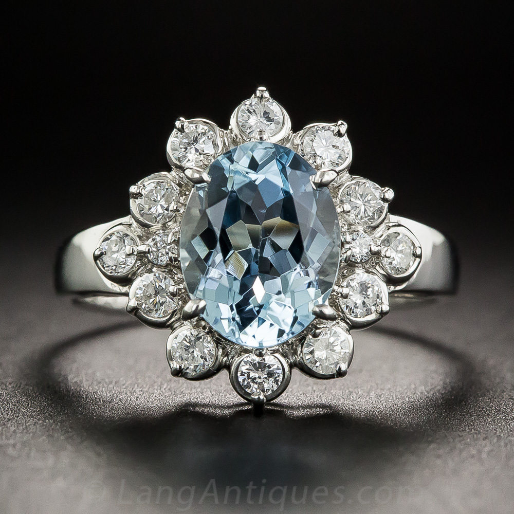 Estate Aquamarine Platinum Diamond Ring