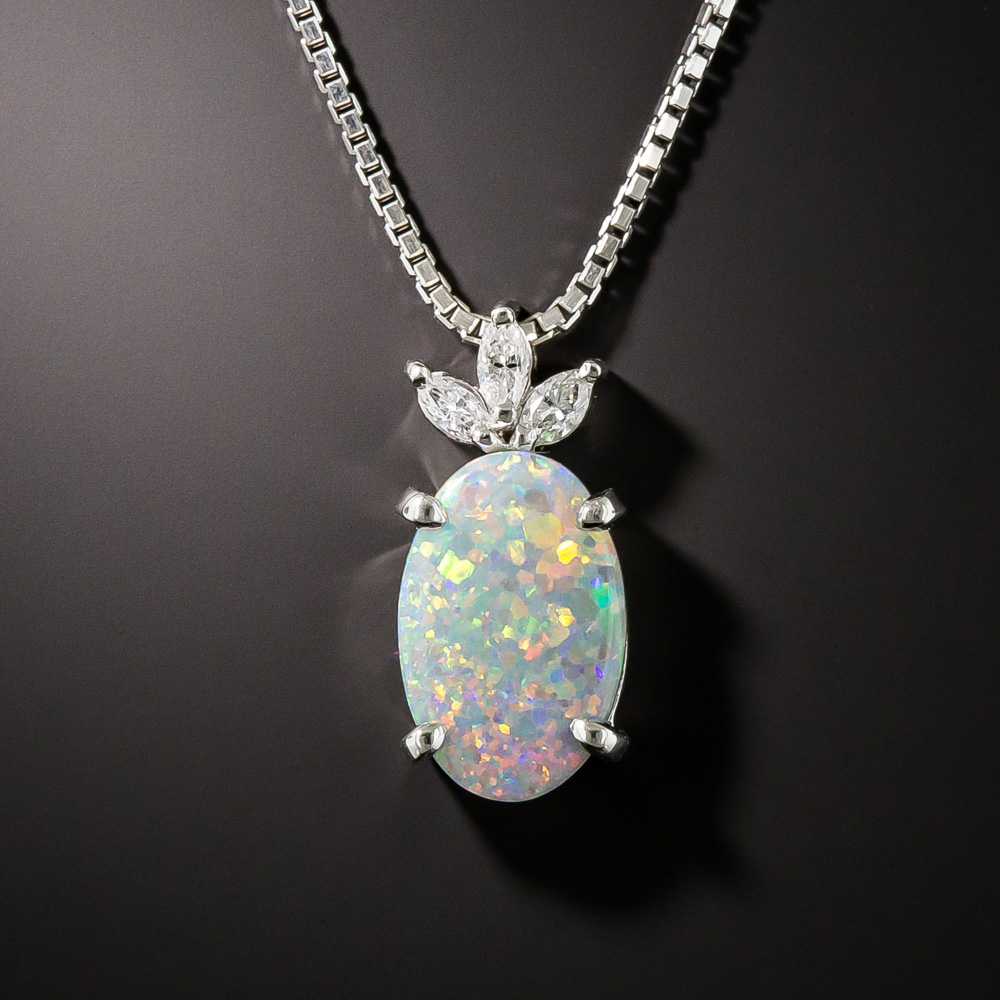 Estate Black Opal and Diamond Necklace