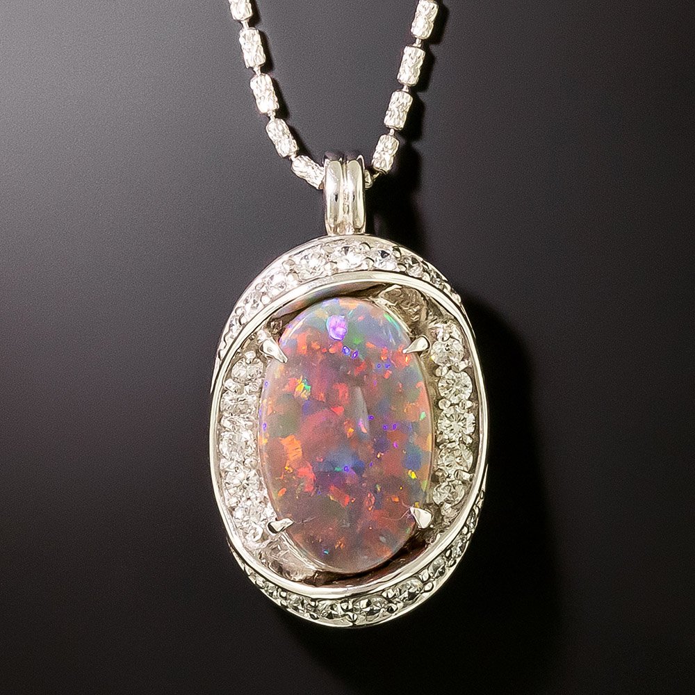 Estate Black Opal and Diamond Pendant