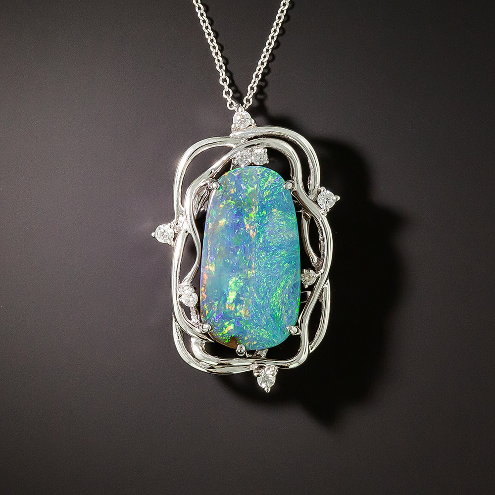 Estate Boulder Opal and Diamond Necklace