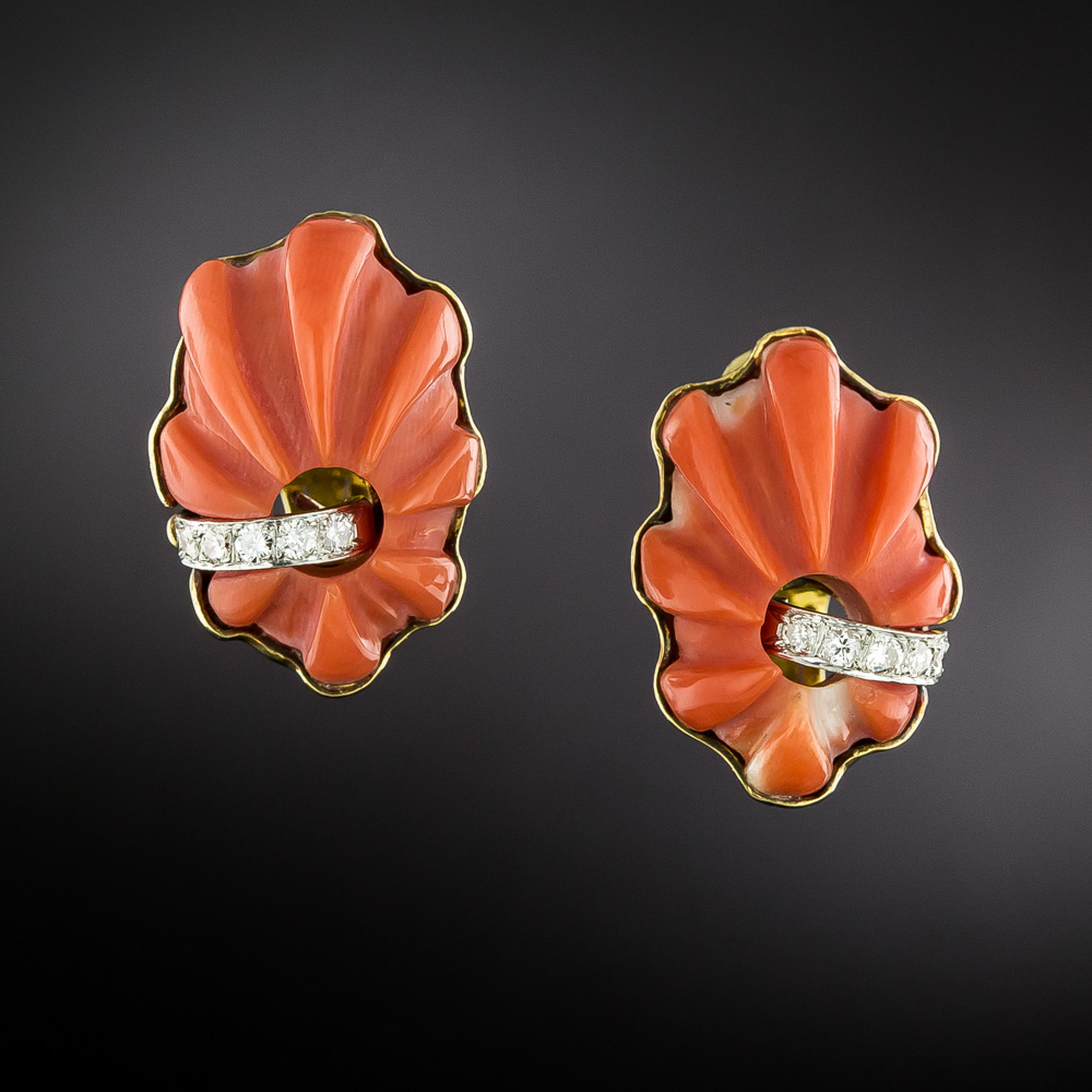 Coral diamond earrings clearance