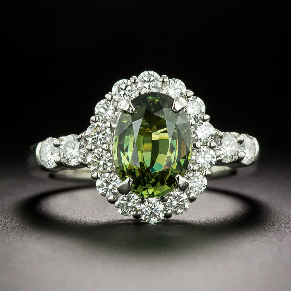 Estate Color Change Demantoid Garnet and Diamond Ring - GIA