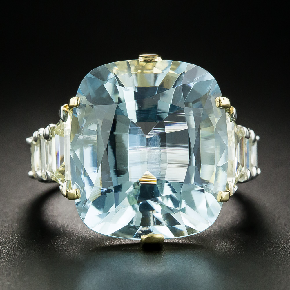 Custom Cushion Aquamarine Engagement Ring Pave Diamond Wedding 14K White  gold