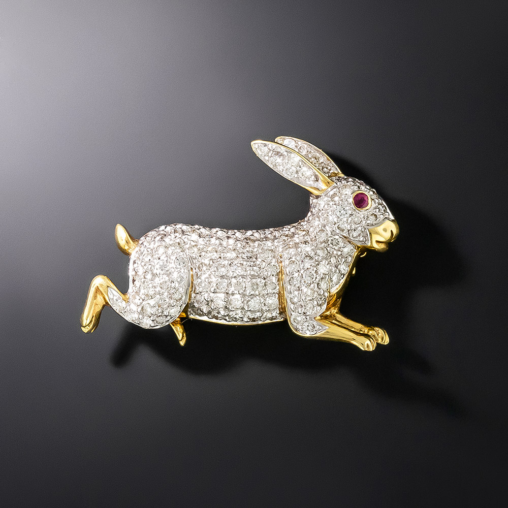 Estate Diamond Bunny Brooch
