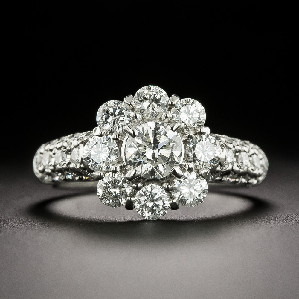 Platinum Brilliant Cut 3.70ct Diamond Flower Cluster Ring