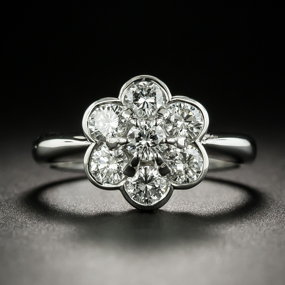 Cluster Flower Diamond 14k White Gold Engagement Ring