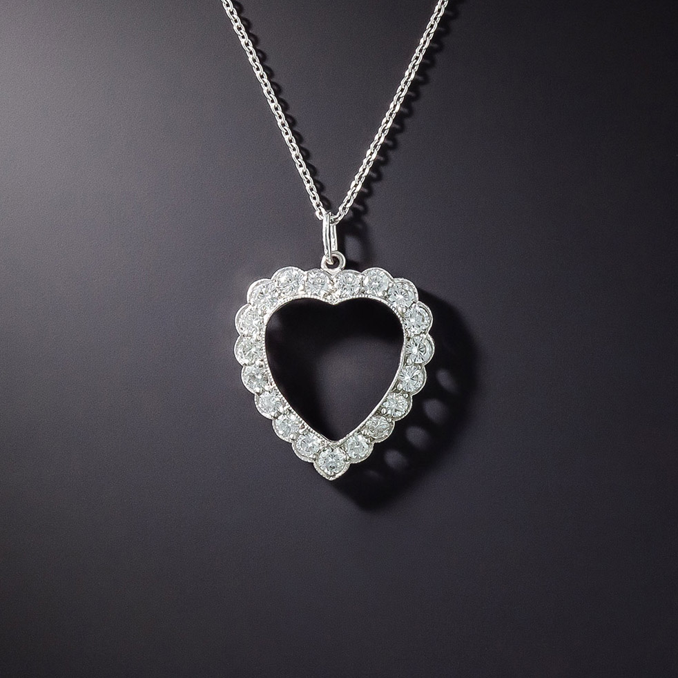 Estate Diamond Platinum Heart Pendant