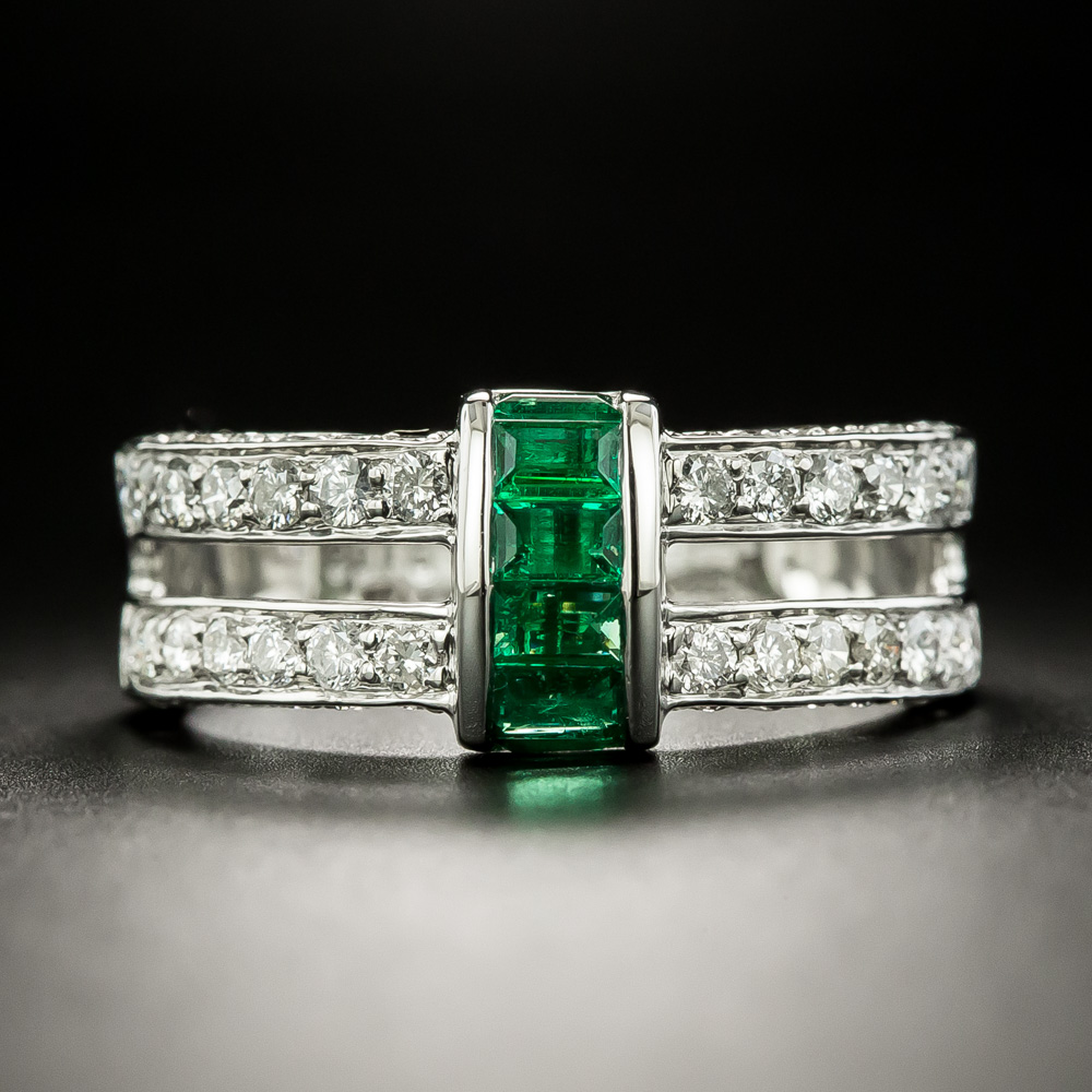 Estate Emerald and Diamond Double Band Ring