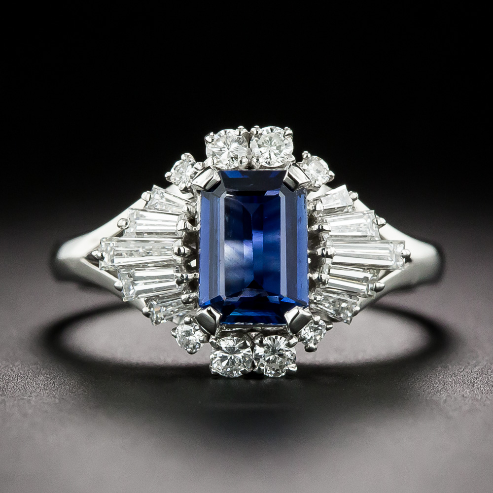 Estate Emerald-Cut Sapphire and Diamond Ring - Antique & Vintage ...