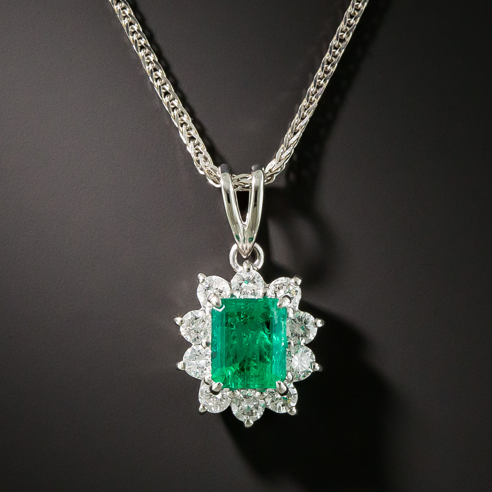 Estate Emerald Platinum Diamond Drop