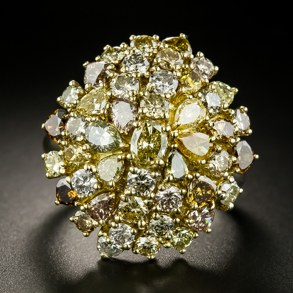 Estate Fancy Colored Diamond Cluster Ring