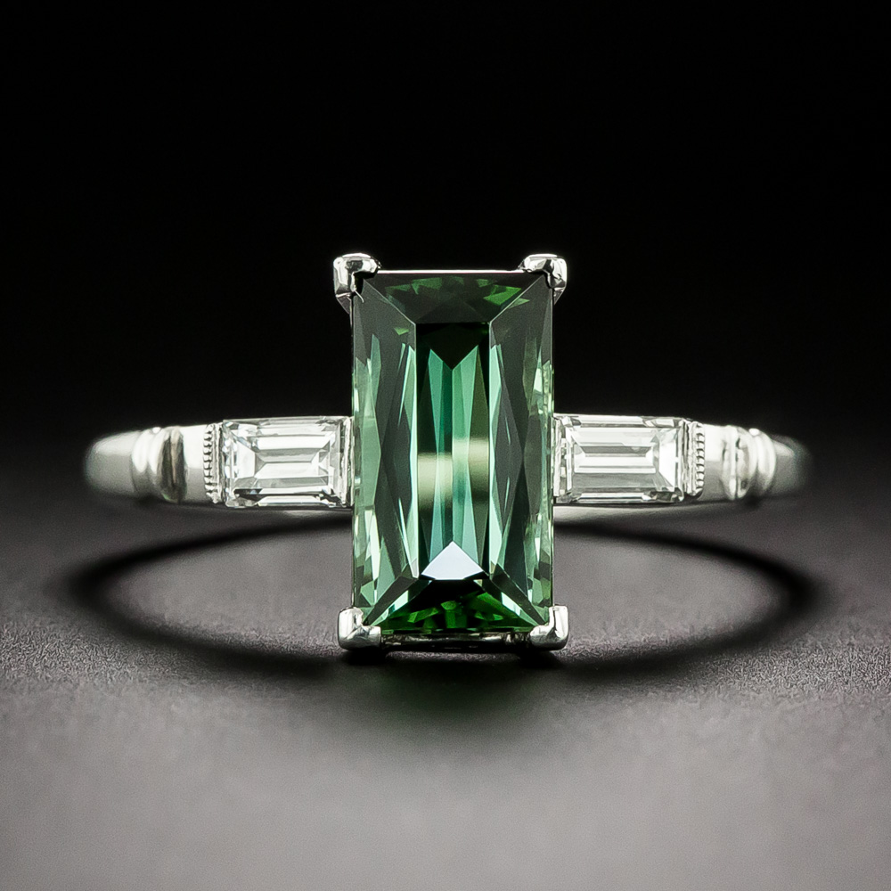 Feminine Green Tourmaline Ring with Diamonds