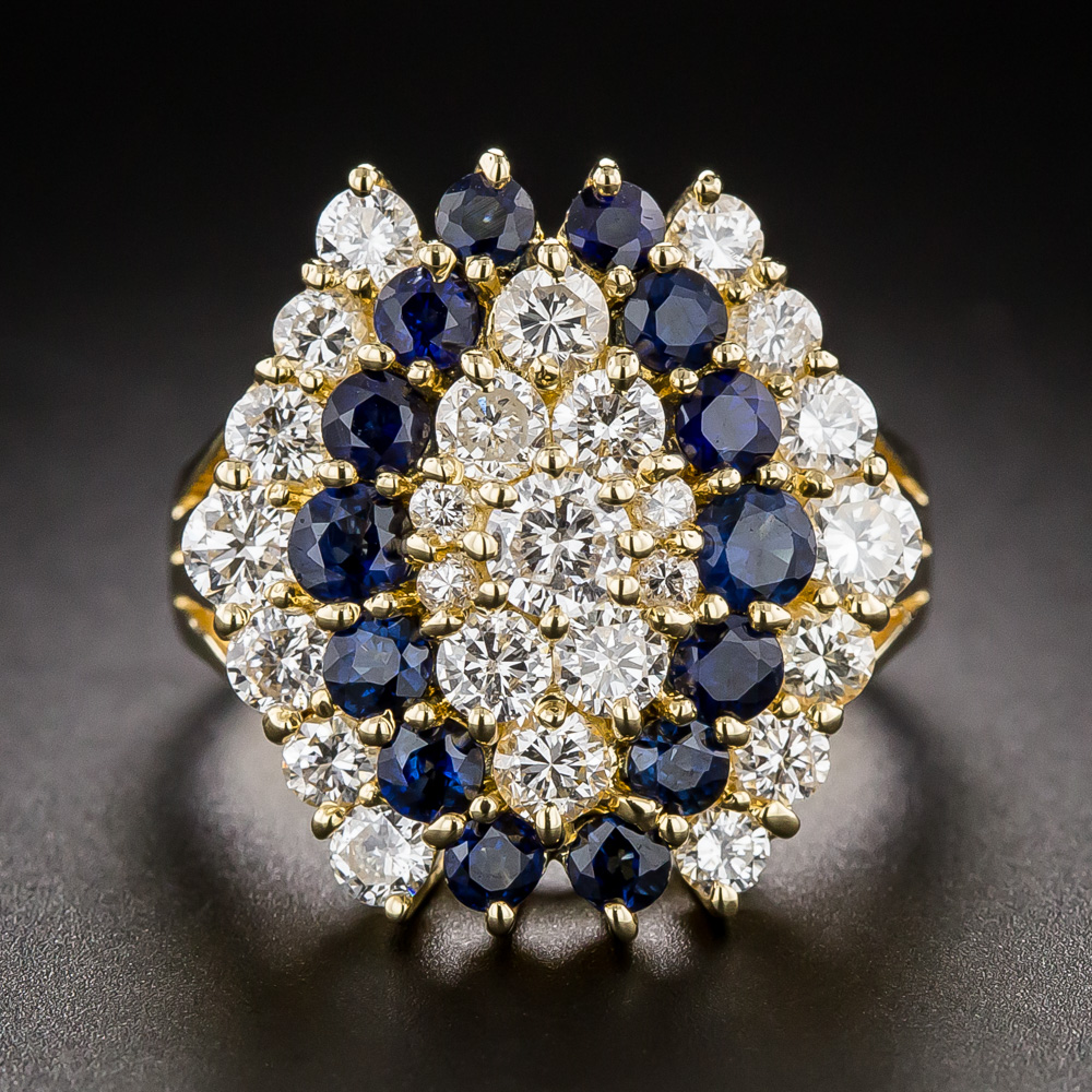 Estate Hexagonal Sapphire and Diamond Cluster Ring