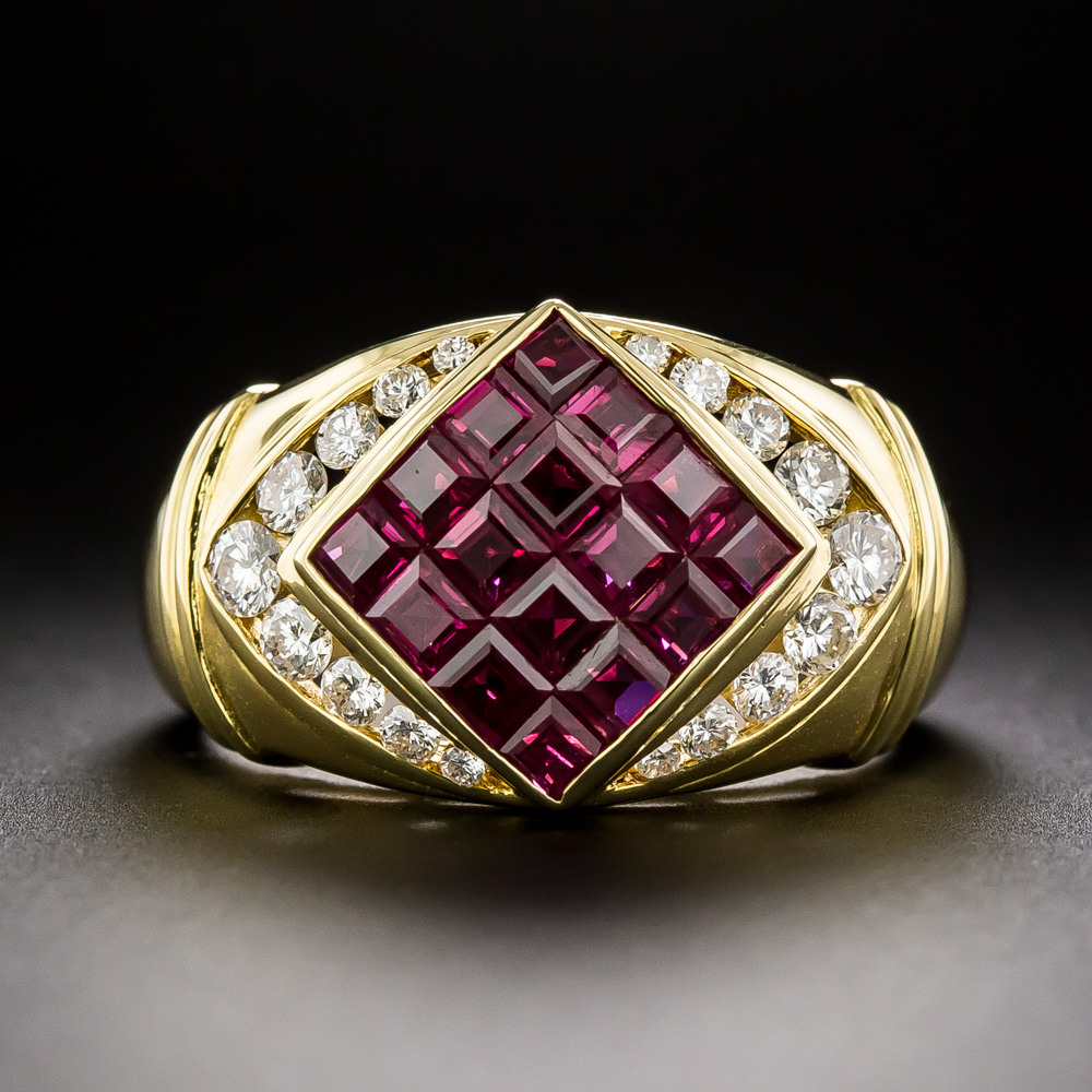 Estate Invisibly-Set Ruby and Diamond Ring