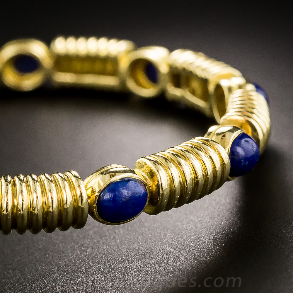Natural Lapis Lazuli Gemstone Bead Bracelet Bangle – 7.5 Inches – Teardrop Shape – Handmade