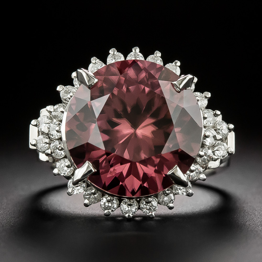 Estate Large Red Zircon and Diamond Ring