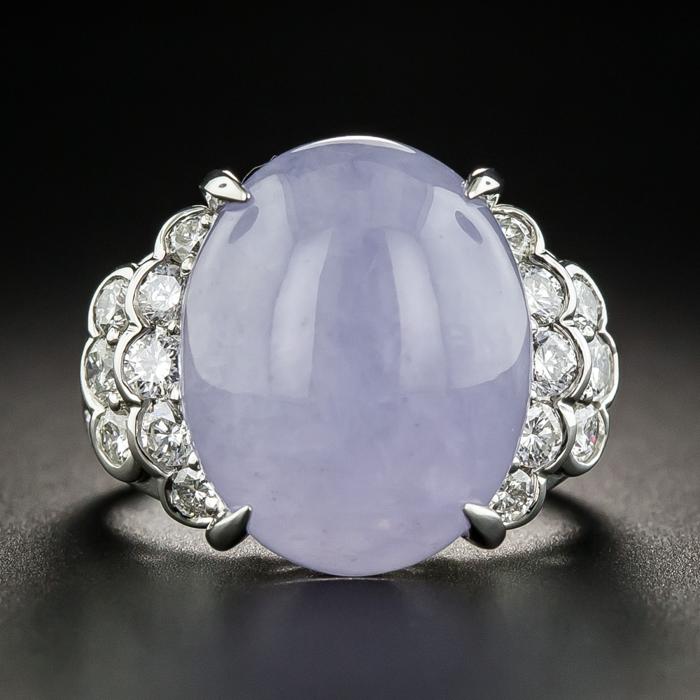 Estate Lavender Jade Cabochon and Diamond Ring