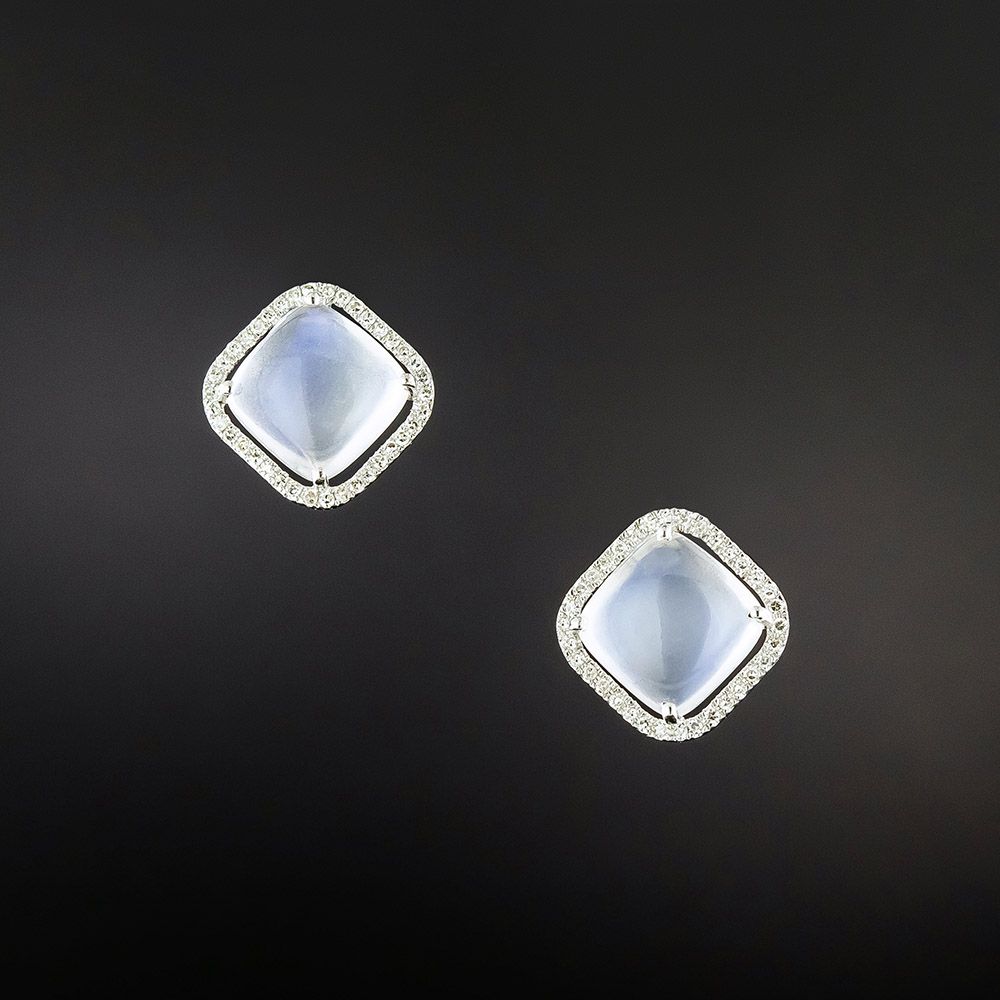 Estate Moonstone and Diamond Halo Earrings