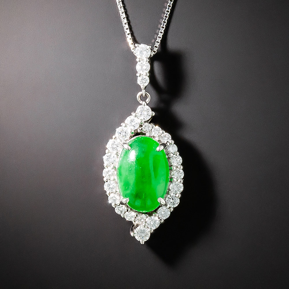 Estate Natural Burmese Jade and Diamond Pendant