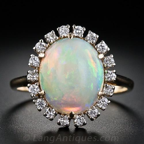 Estate Opal and Diamond Halo Ring