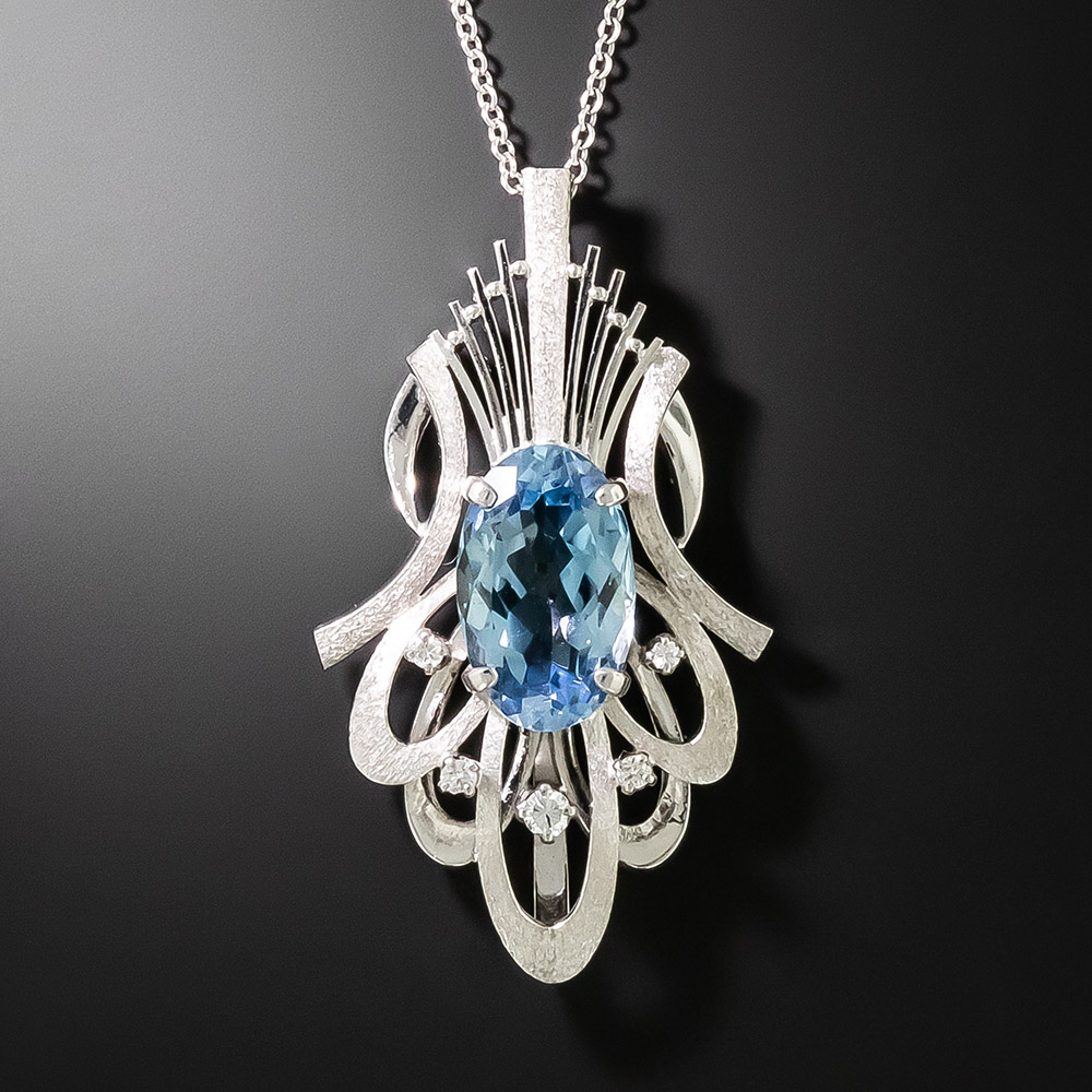 Aquamarine and diamond vintage platinum pendant — Vintage Jewelers & Gifts,  LLC.