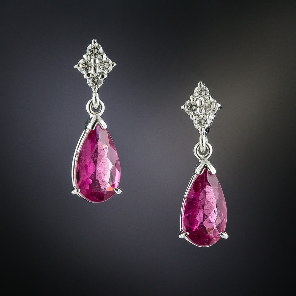 Estate Pear-Shaped Pink Tourmaline and Diamond Earrings