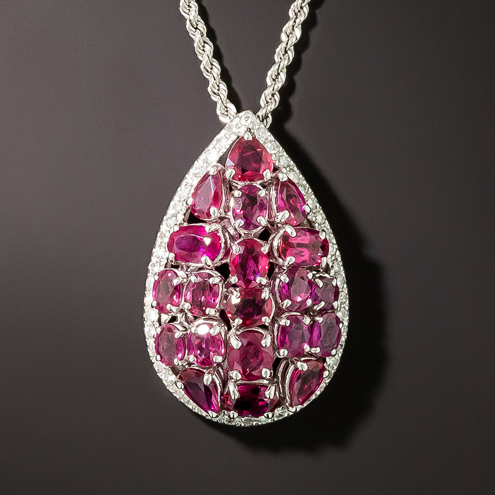 Estate Pear-Shaped Ruby and Diamond Pendant