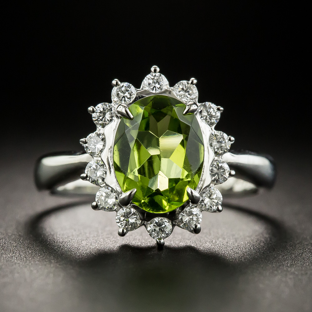 Estate Peridot and Diamond Halo Ring