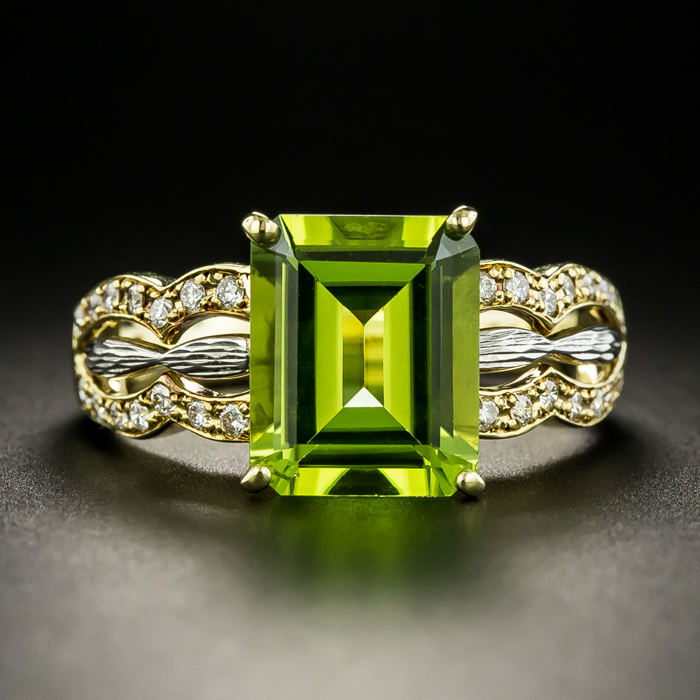 Estate Peridot and Diamond Two-Tone Ring