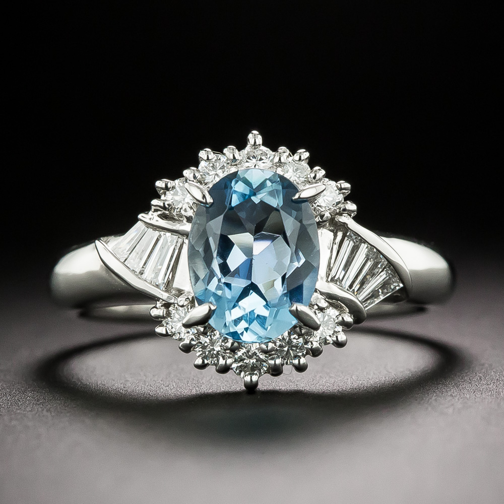 Estate Petite Aquamarine and Diamond Ring