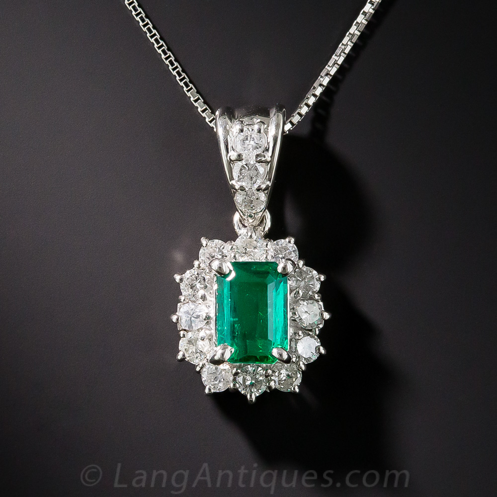 Estate Platinum Emerald and Diamond Drop