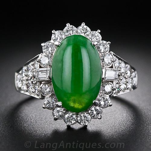 Estate Platinum Jadeite and Diamond Ring