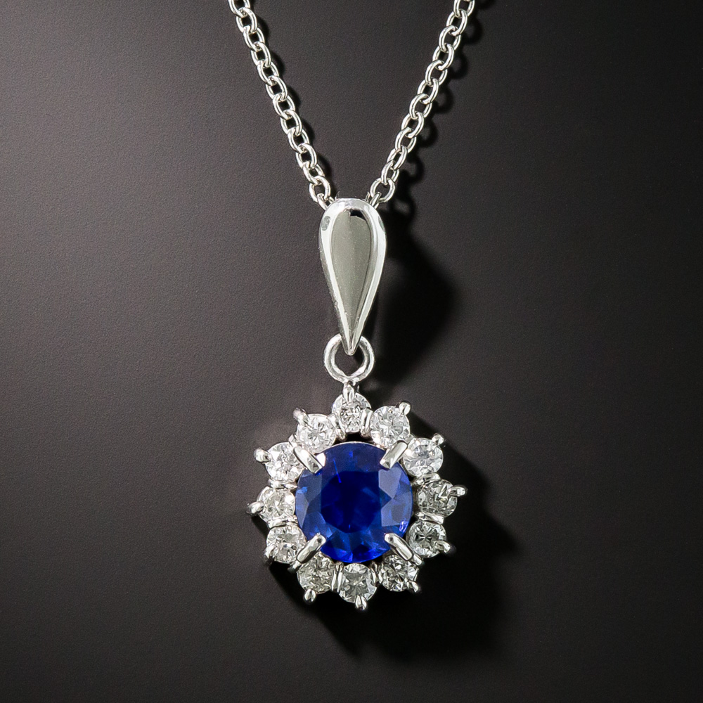 Estate Platinum Sapphire Diamond Drop Necklace