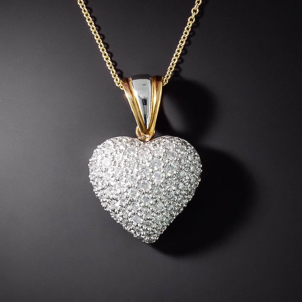 Estate Puffed Pavé Diamond Heart Pendant
