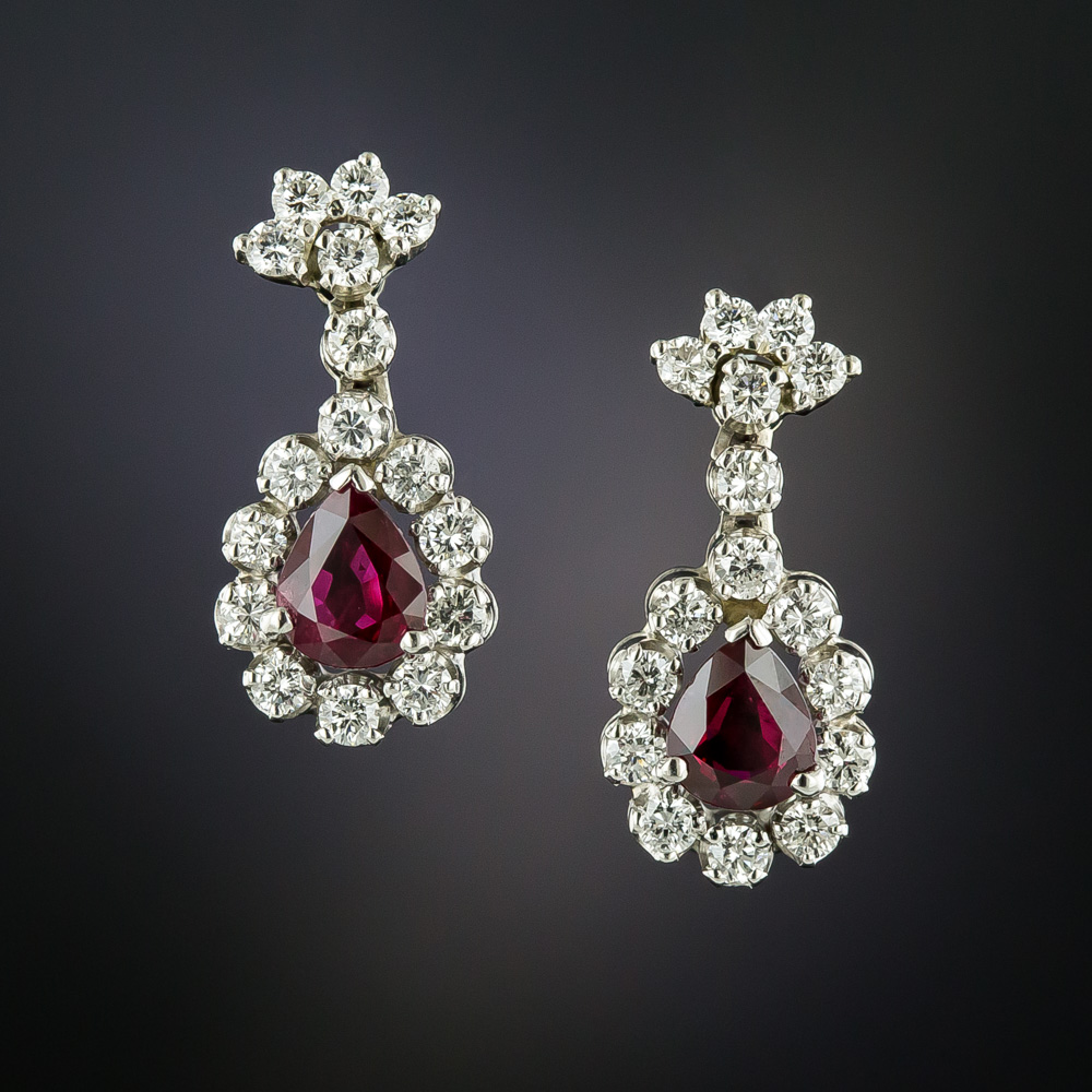 Estate Ruby and Diamond Dangle Earrings