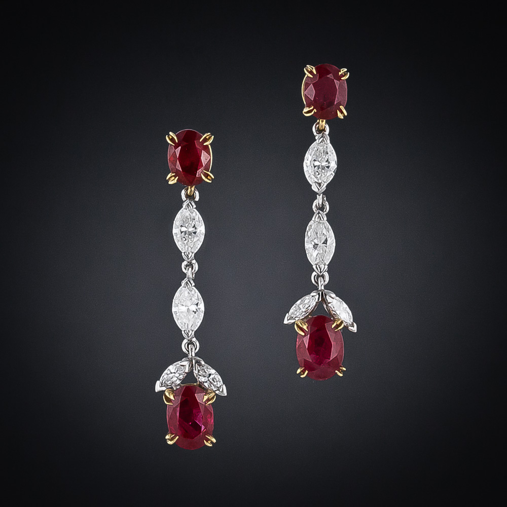 Estate Ruby and Diamond Drop Earrings