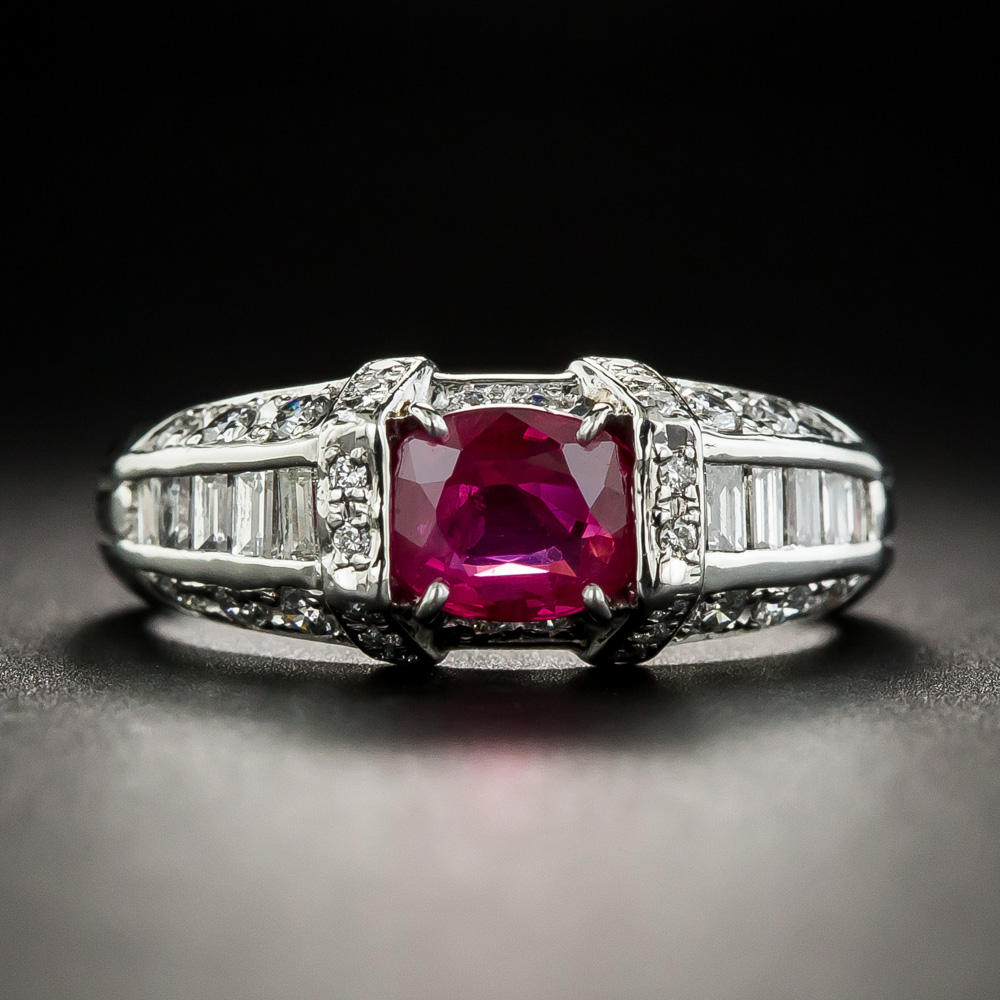 Estate Ruby Platinum Diamond Ring