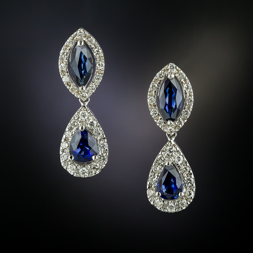 Estate Sapphire and Diamond Drop Earrings